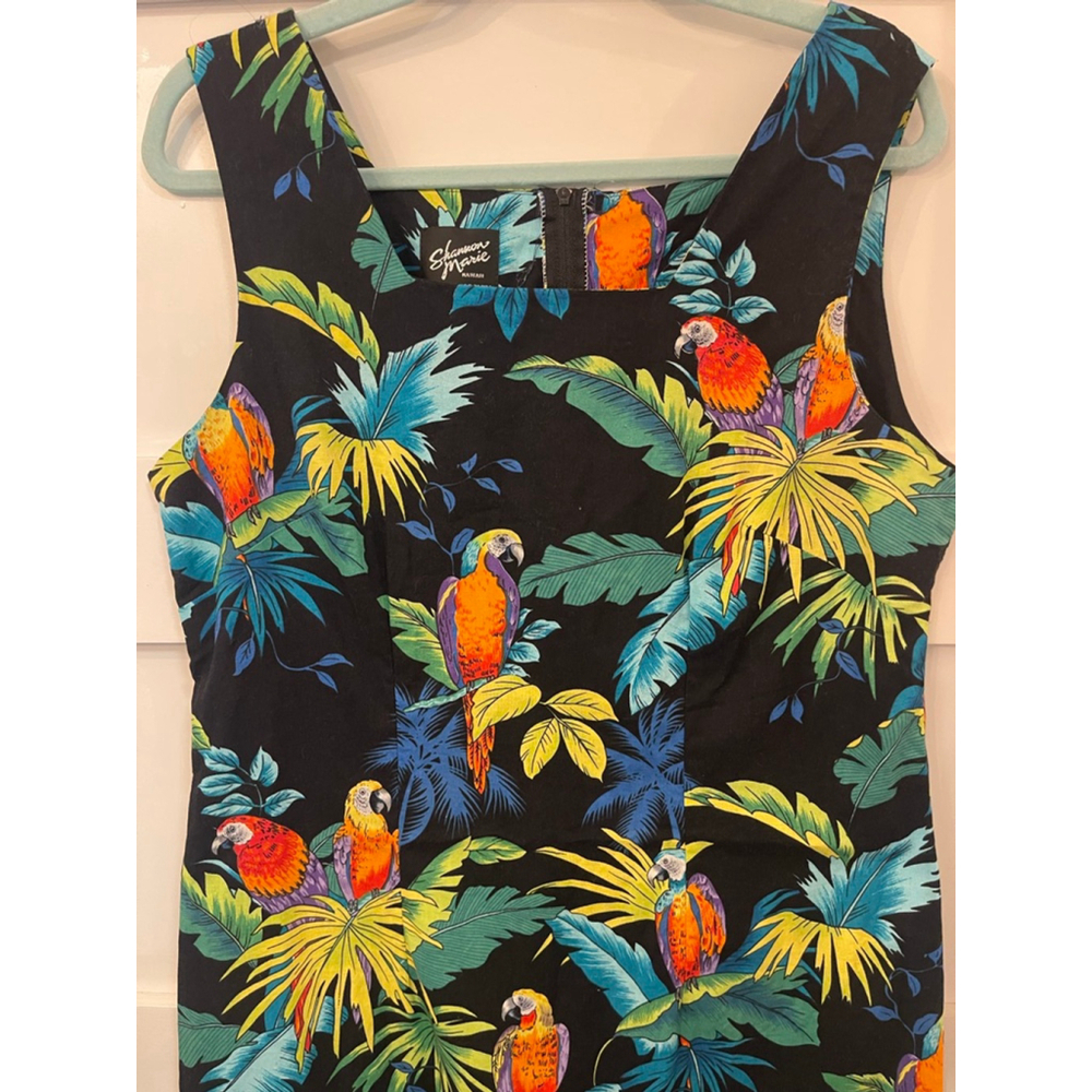 Vintage Shannon Marie Hawaii Dress Parrot Tropical Print Cotton XL USA - Picture 3 of 6